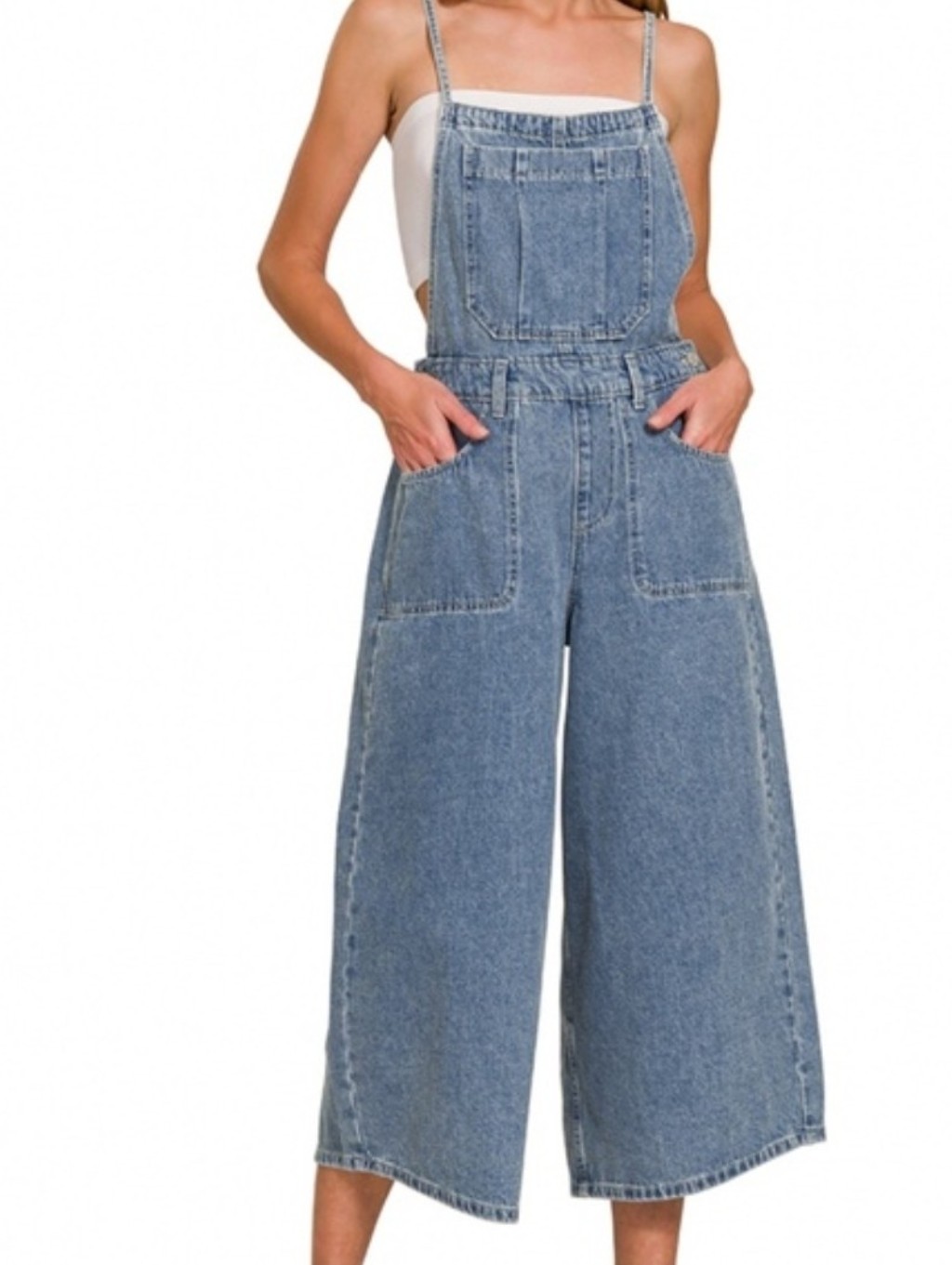 Zenana Wide Leg Denim Overalls - Blue